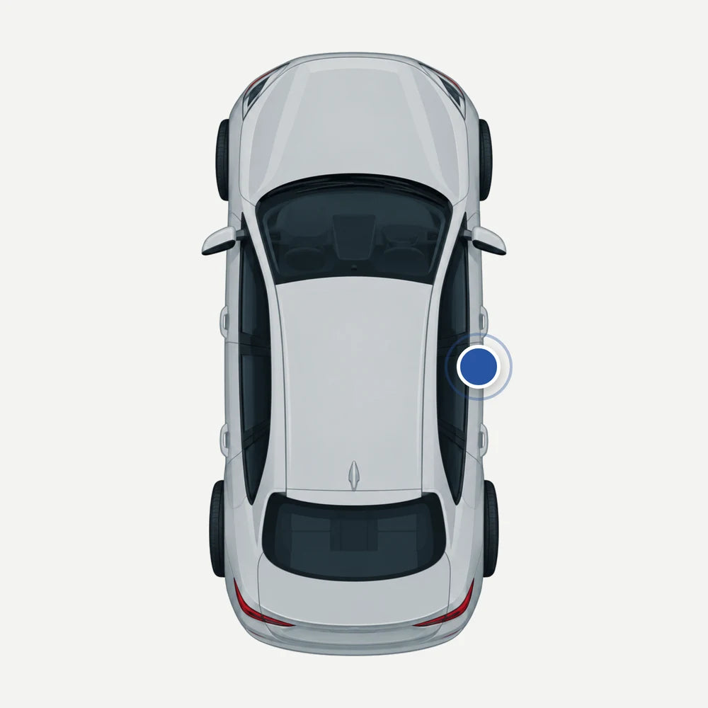 Wo steht der Farbcode bei Volvo: Auto von oben mit 1 markierten Stellen