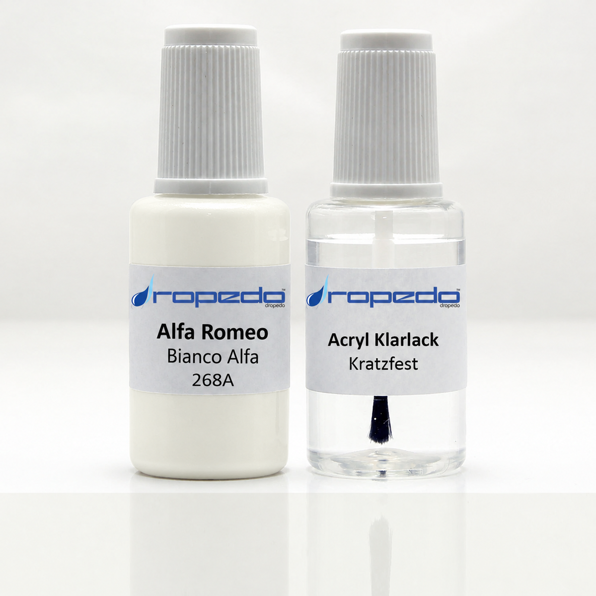 Alfa Romeo 268A Bianco Alfa Lackstift, 20 ml Basislack und 20 ml Klarlack