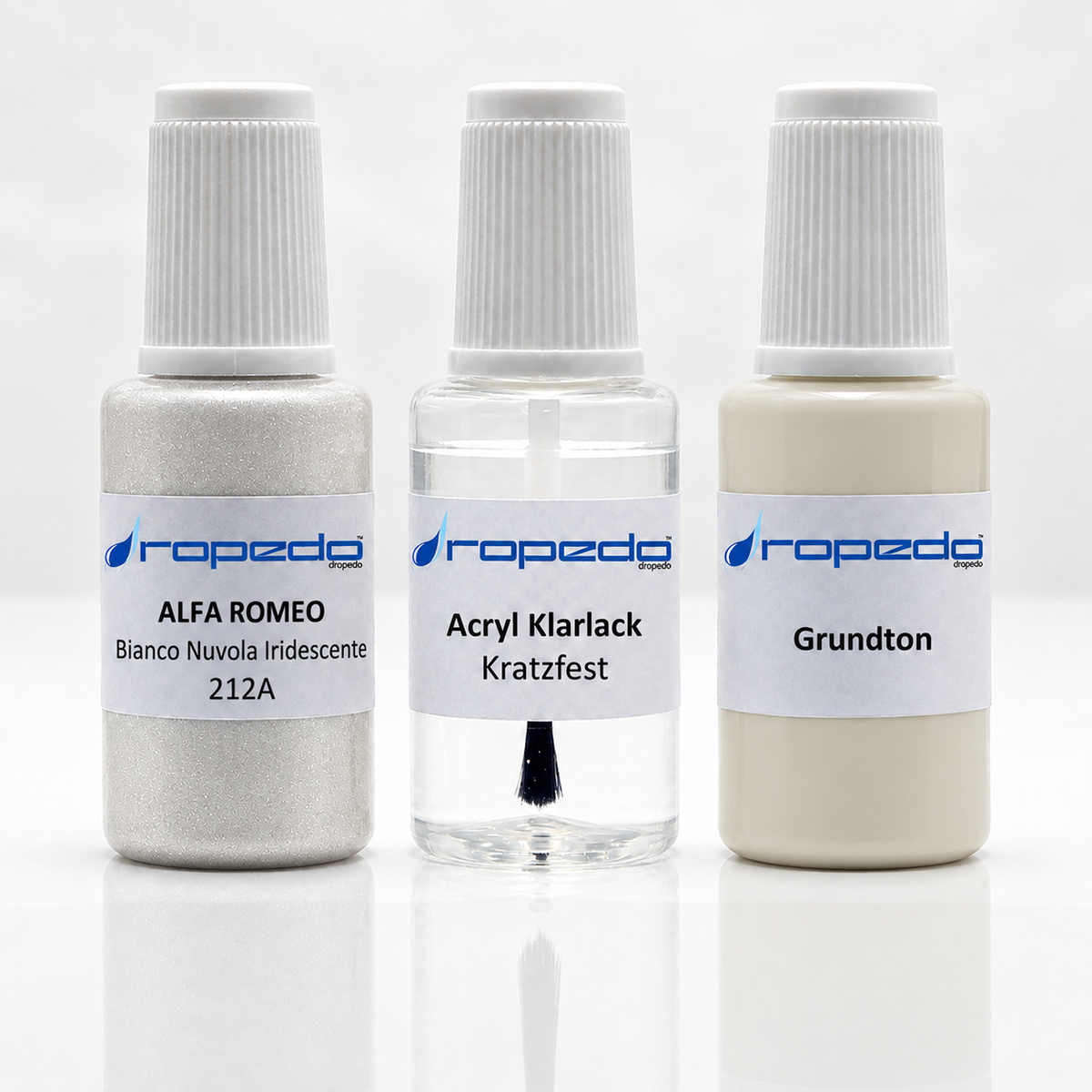 Alfa Romeo 212A Bianco Nuvola Iridescente Lackstift-Set mit Grundton: Basislack, Klarlack und Grundton je 20 ml