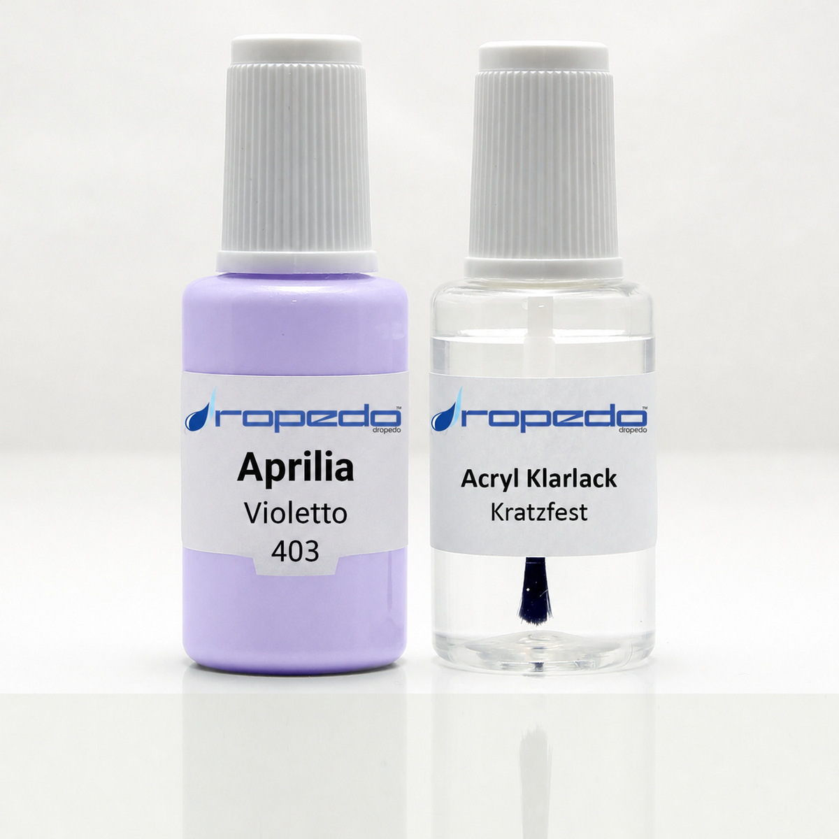 Aprilia Motorrad 403 Violetto Lackstift, 20 ml Basislack und 20 ml Klarlack