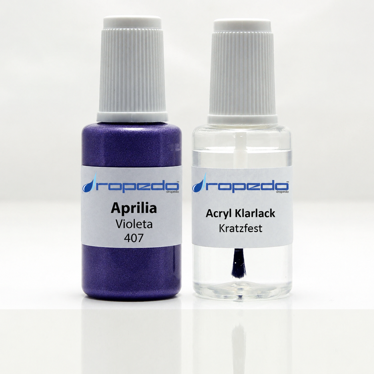 Aprilia Motorrad 407 Violeta Lackstift, 20 ml Basislack und 20 ml Klarlack