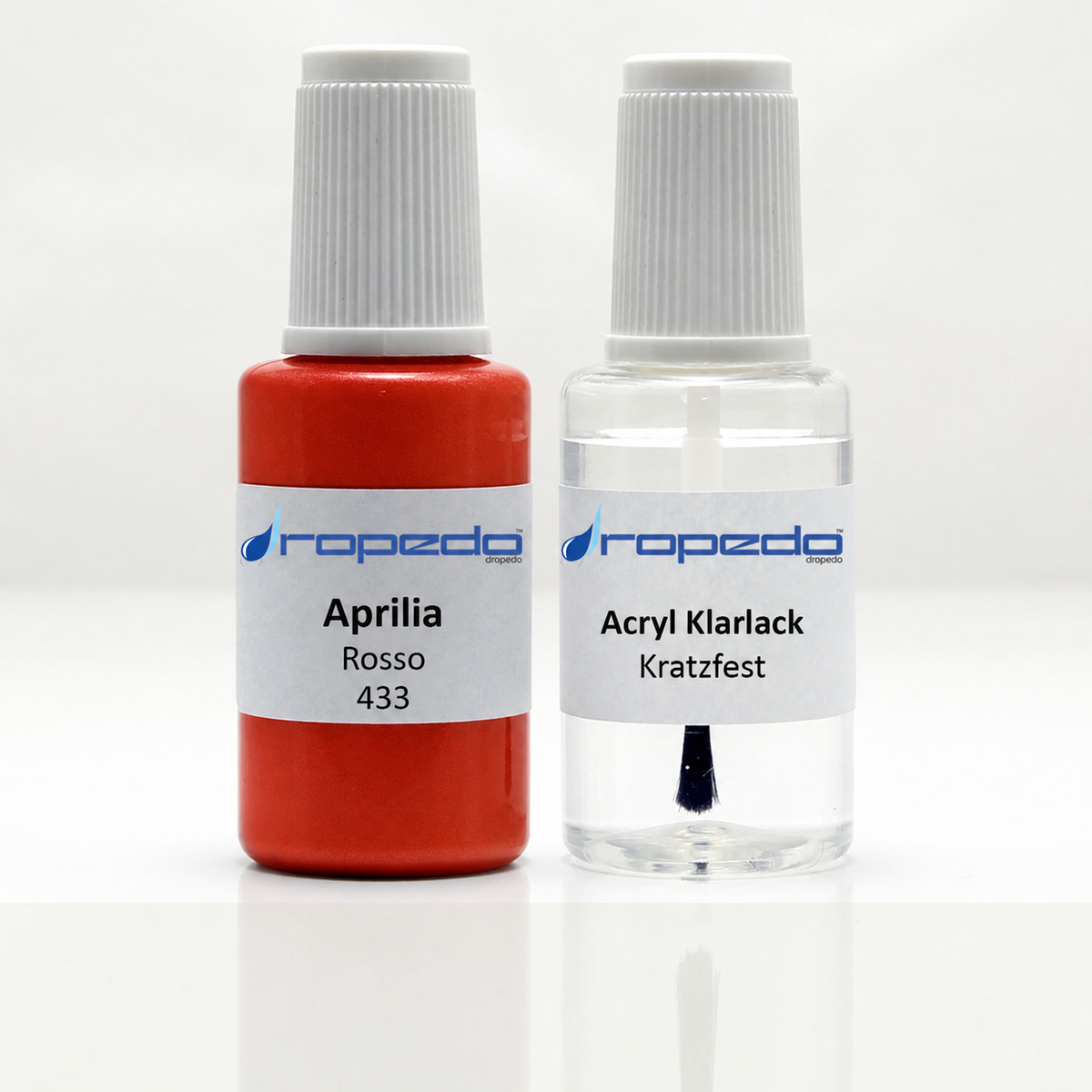 Aprilia Motorrad 433 Rosso Lackstift, 20 ml Basislack und 20 ml Klarlack