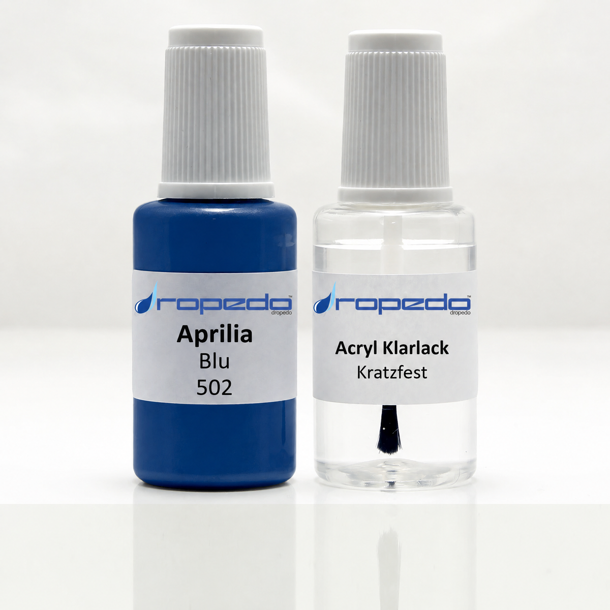 Aprilia Motorrad 502 Blu Lackstift, 20 ml Basislack und 20 ml Klarlack