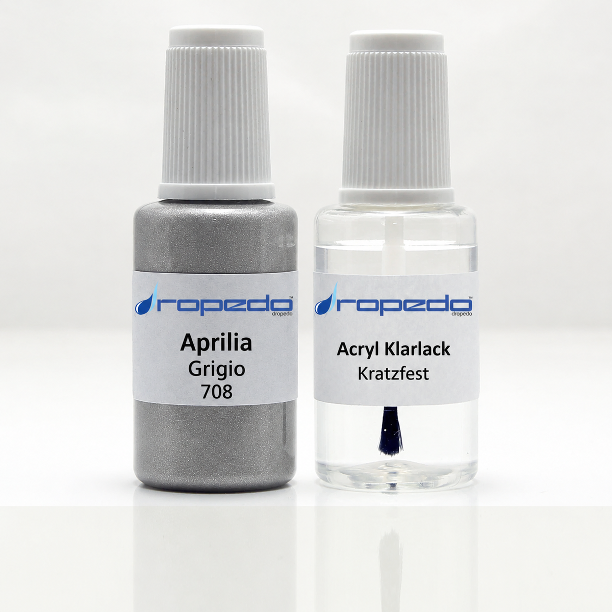 Aprilia Motorrad 708 Grigio Lackstift, 20 ml Basislack und 20 ml Klarlack