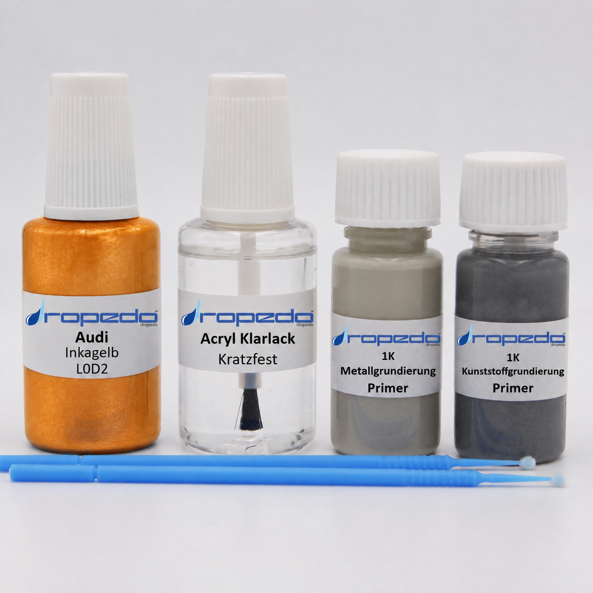 Audi L0D2 Inkagelb Lackstift, 20 ml Basislack und 20 ml Klarlack