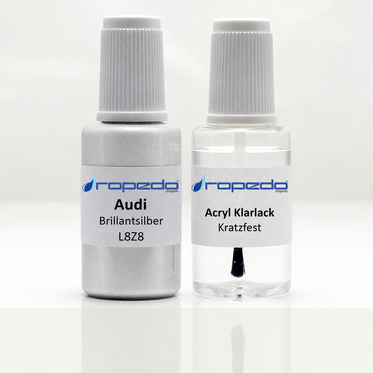 Audi L8Z8 Brillantsilber Lackstift, 20 ml Basislack und 20 ml Klarlack