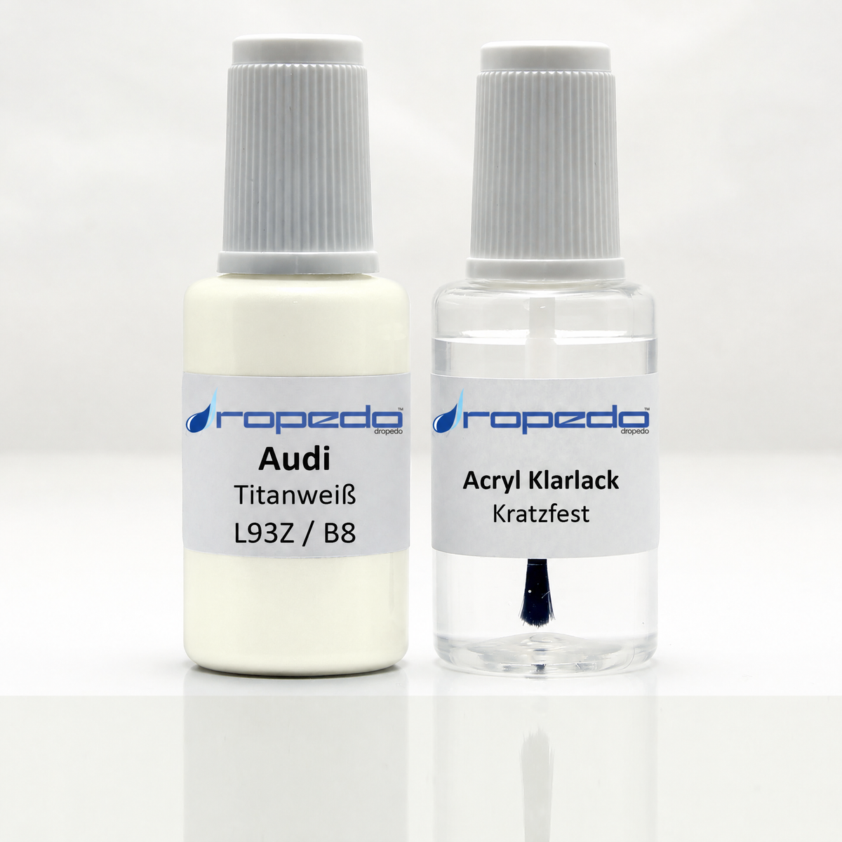 Lackstift-Set für Audi L93Z / B8 Titanweiß: 20 ml Basislack und 20 ml Klarlack