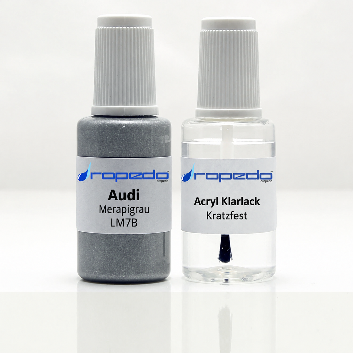Audi LM7B Merapigrau Lackstift, 20 ml Basislack und 20 ml Klarlack