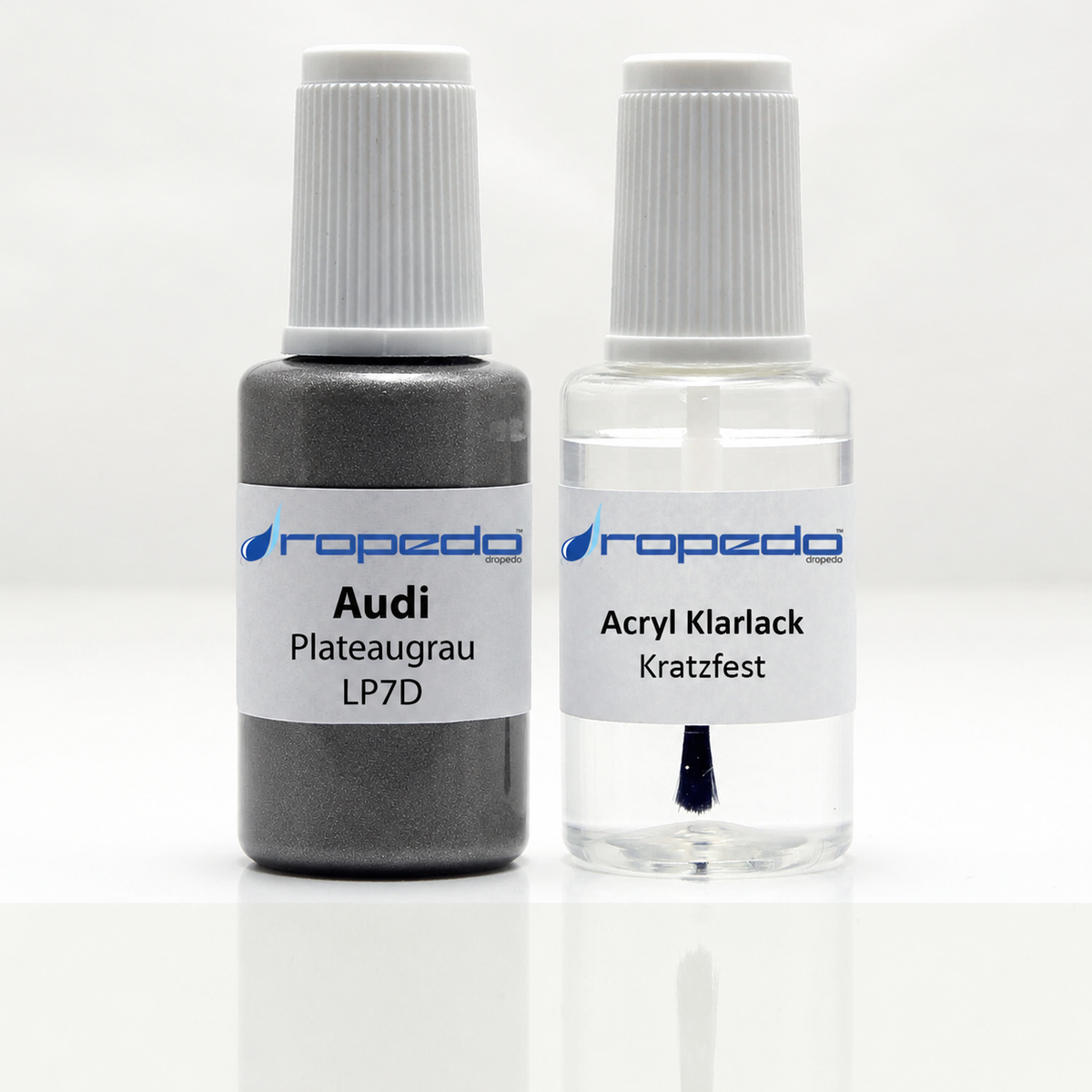Audi LP7D Plateaugrau Lackstift, 20 ml Basislack und 20 ml Klarlack
