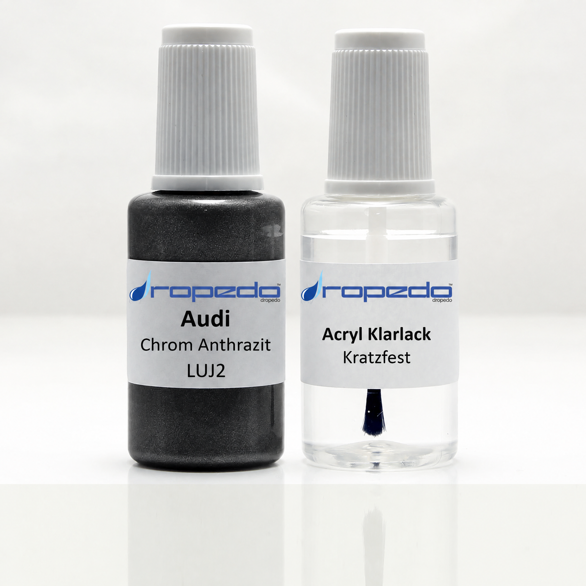 Lackstift-Set für Audi LUJ2 Chrom Anthrazit: 20 ml Basislack und 20 ml Klarlack