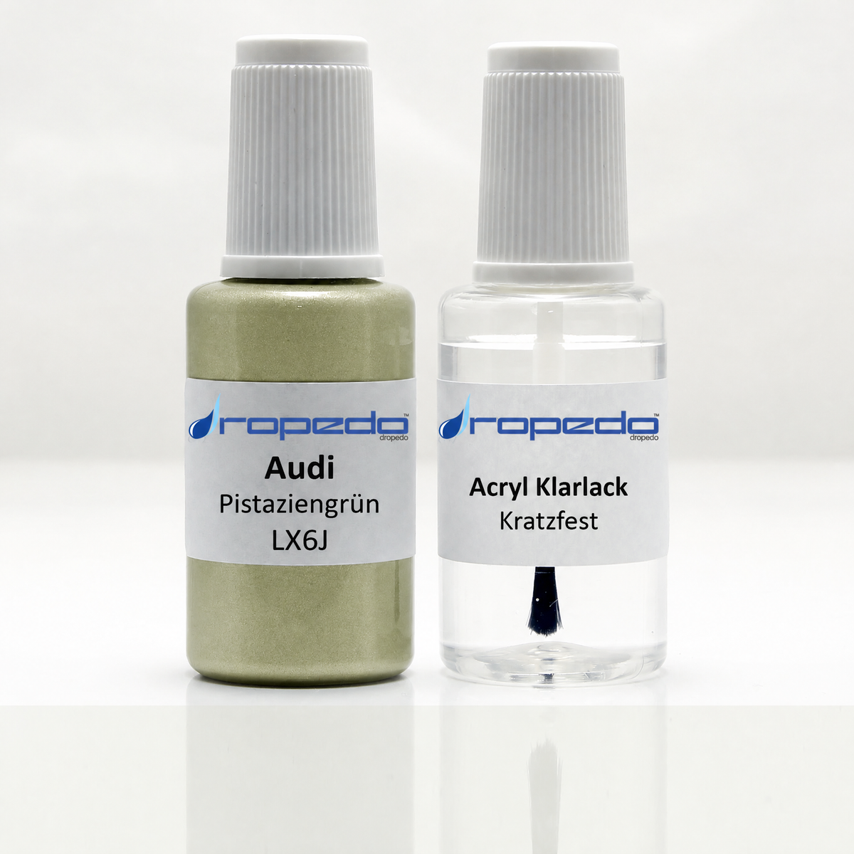 Audi LX6J Pistaziengrün Lackstift, 20 ml Basislack und 20 ml Klarlack
