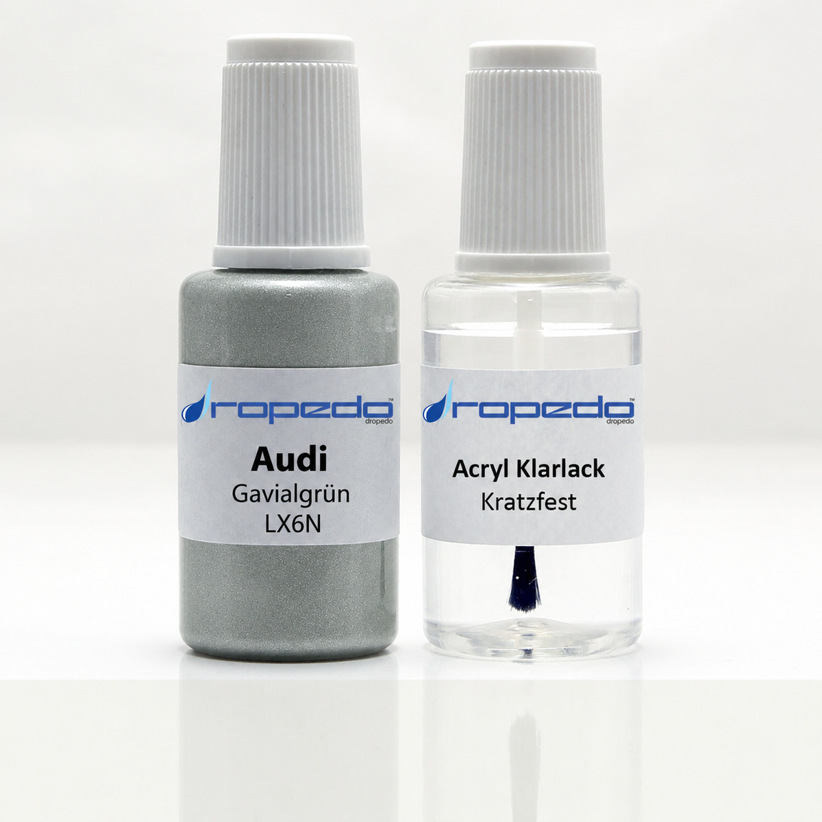 Audi LX6N Gavialgrün Lackstift, 20 ml Basislack und 20 ml Klarlack