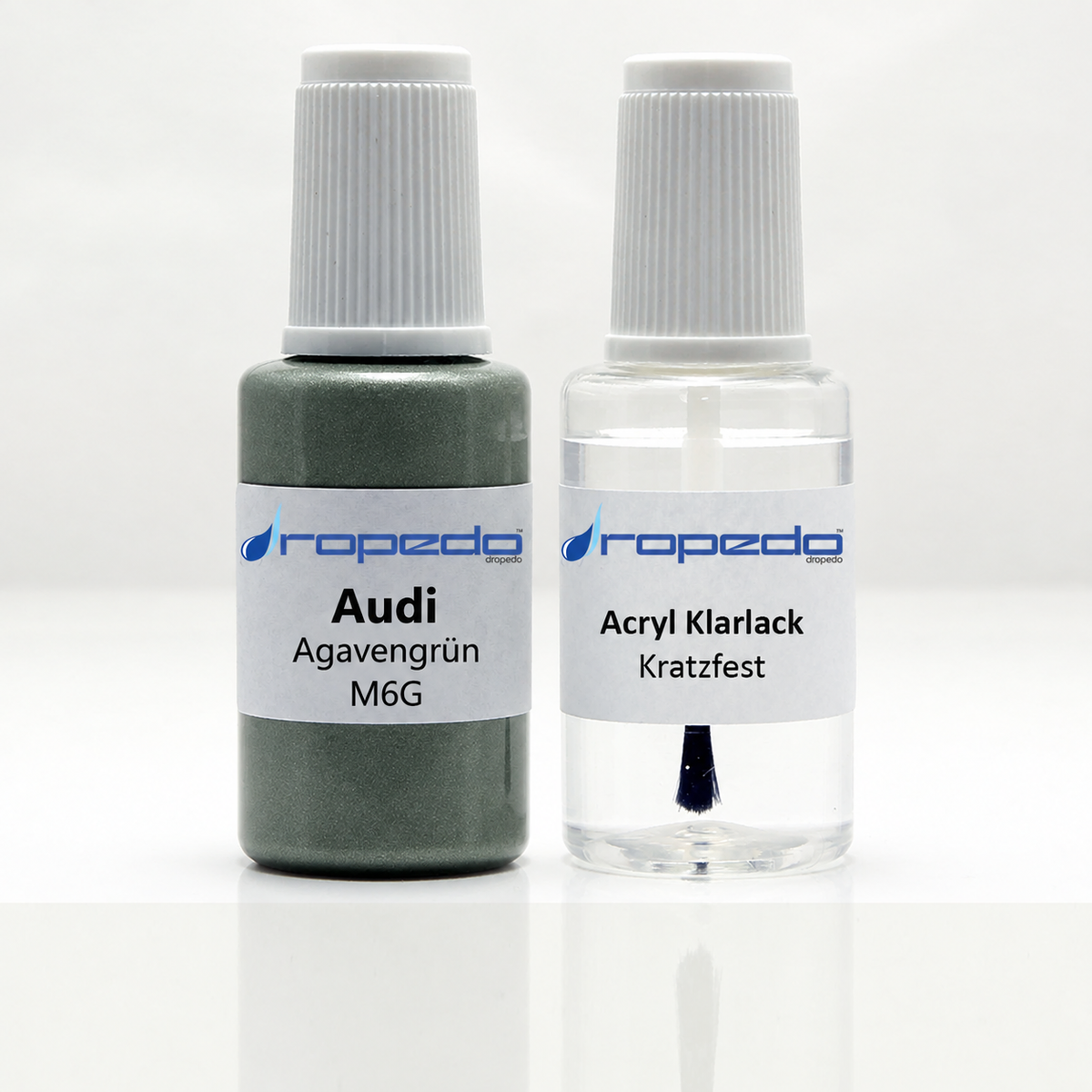 Audi M6G Agavengrün Lackstift, 20 ml Basislack und 20 ml Klarlack