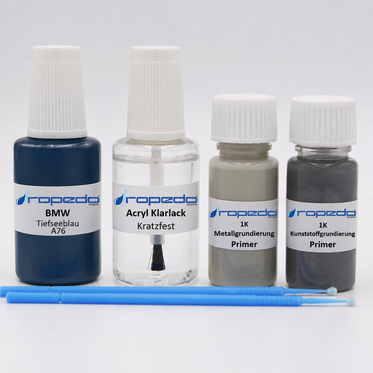 BMW A76 Tiefseeblau Mountainblue Lackstift, 20 ml Basislack und 20 ml Klarlack