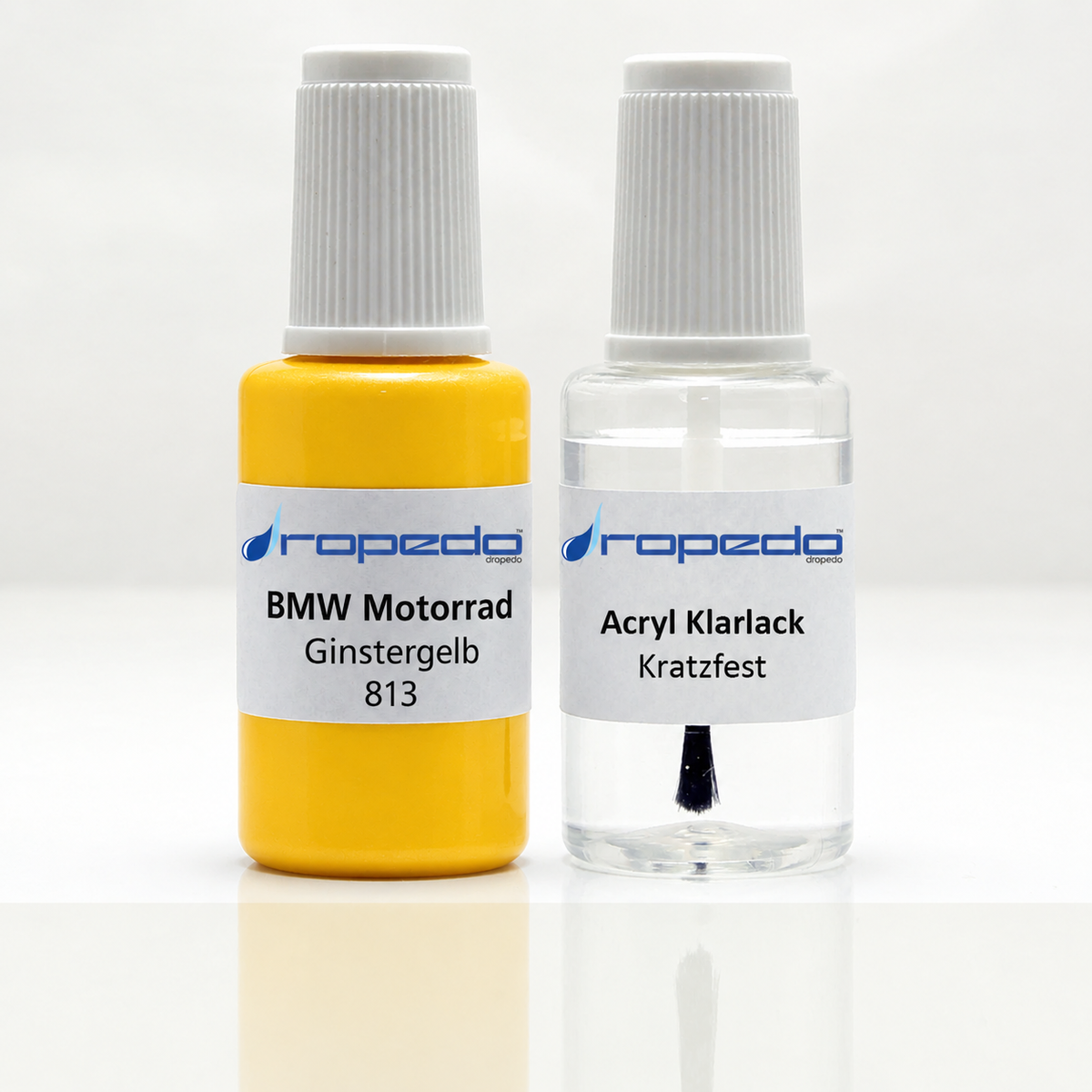 BMW Motorrad 813 Ginstergelb Lackstift, 20 ml Basislack und 20 ml Klarlack