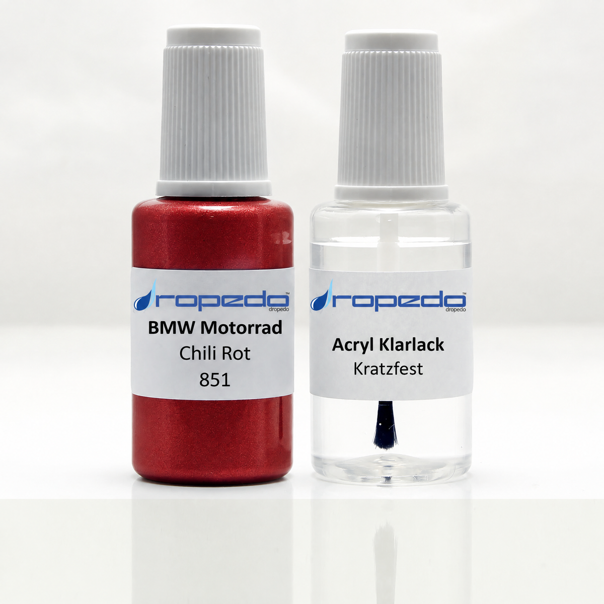 BMW Motorrad 851 Chili Rot Lackstift, 20 ml Basislack und 20 ml Klarlack