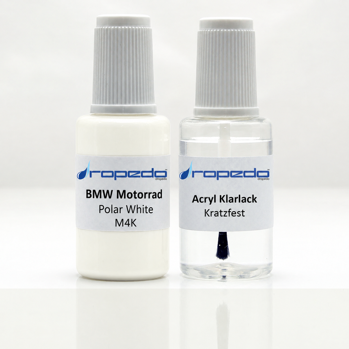 BMW Motorrad M4K Polar White Lackstift, 20 ml Basislack und 20 ml Klarlack