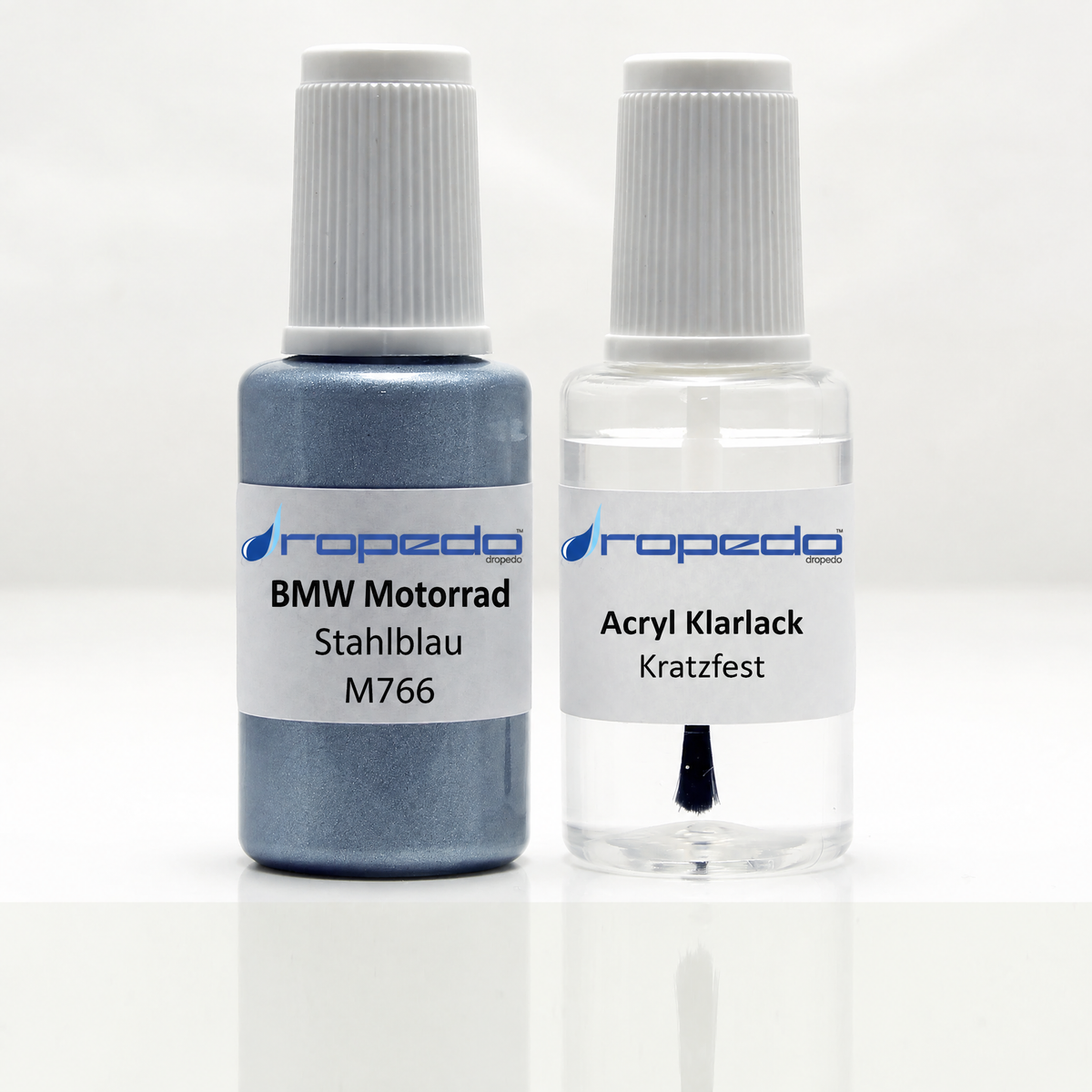 BMW Motorrad M766 Stahlblau Lackstift, 20 ml Basislack und 20 ml Klarlack