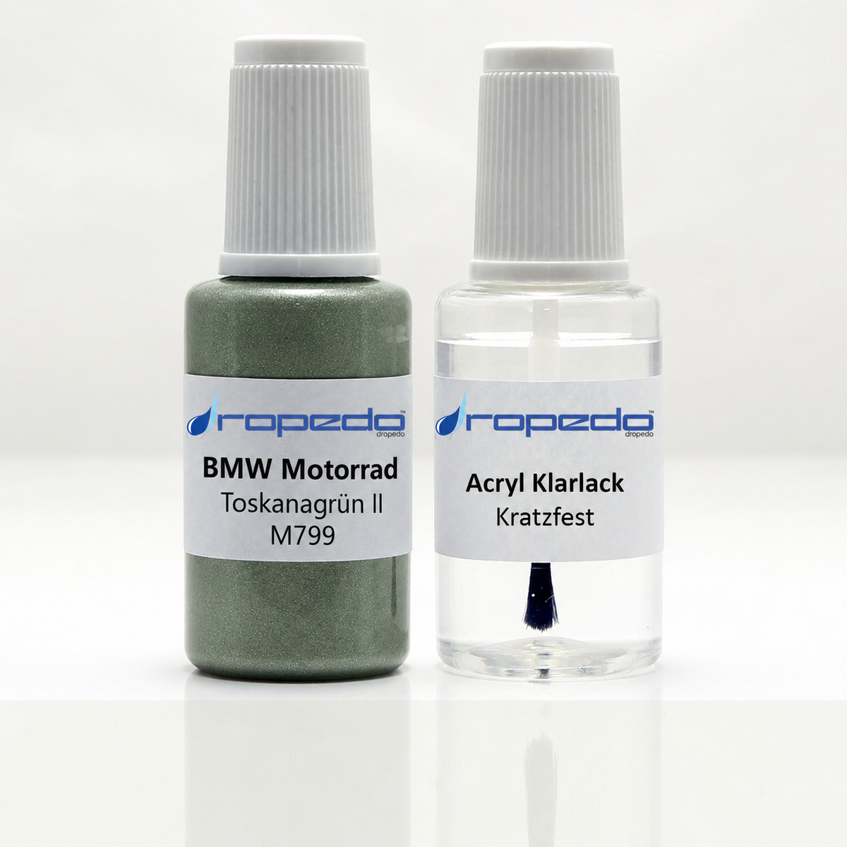 BMW Motorrad M799 Toskanagrün II Lackstift, 20 ml Basislack und 20 ml Klarlack