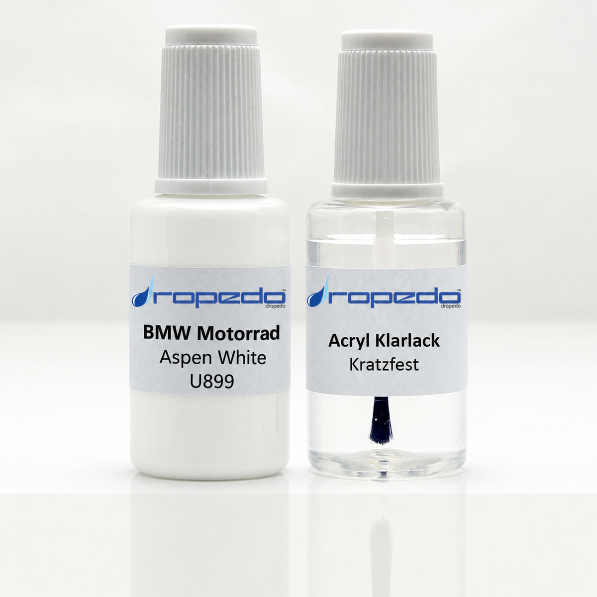 BMW Motorrad U899 Aspen White Lackstift, 20 ml Basislack und 20 ml Klarlack