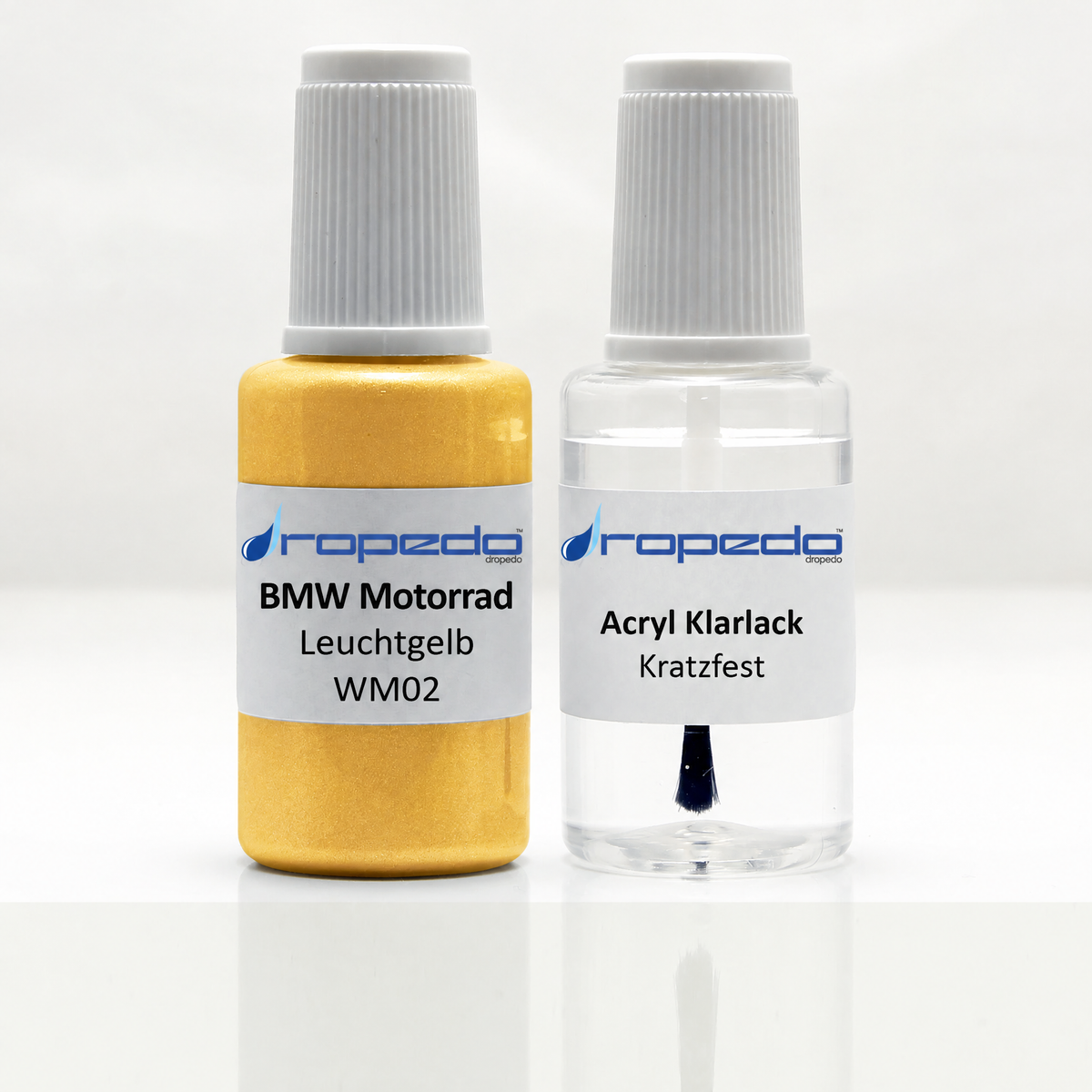BMW Motorrad WM02 Leuchtgelb Lackstift, 20 ml Basislack und 20 ml Klarlack