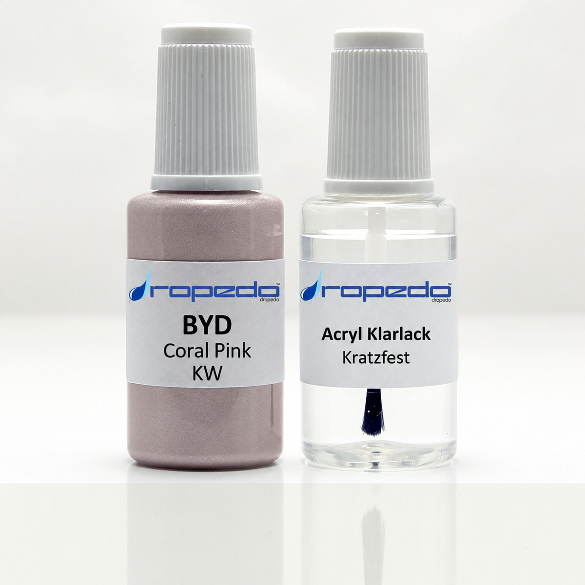 BYD KW Coral Pink Lackstift, 20 ml Basislack und 20 ml Klarlack