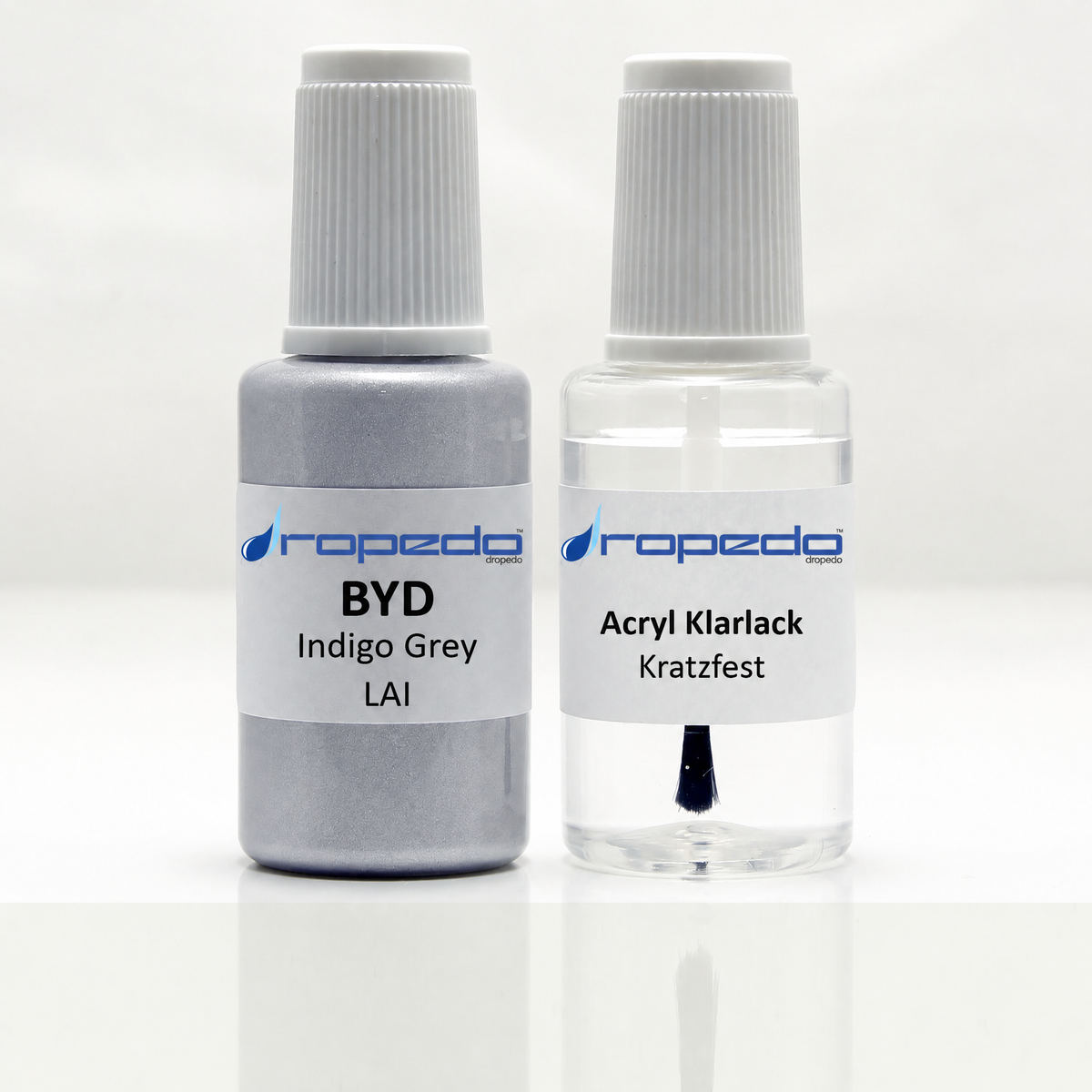BYD LAI Indigo Grey Lackstift, 20 ml Basislack und 20 ml Klarlack