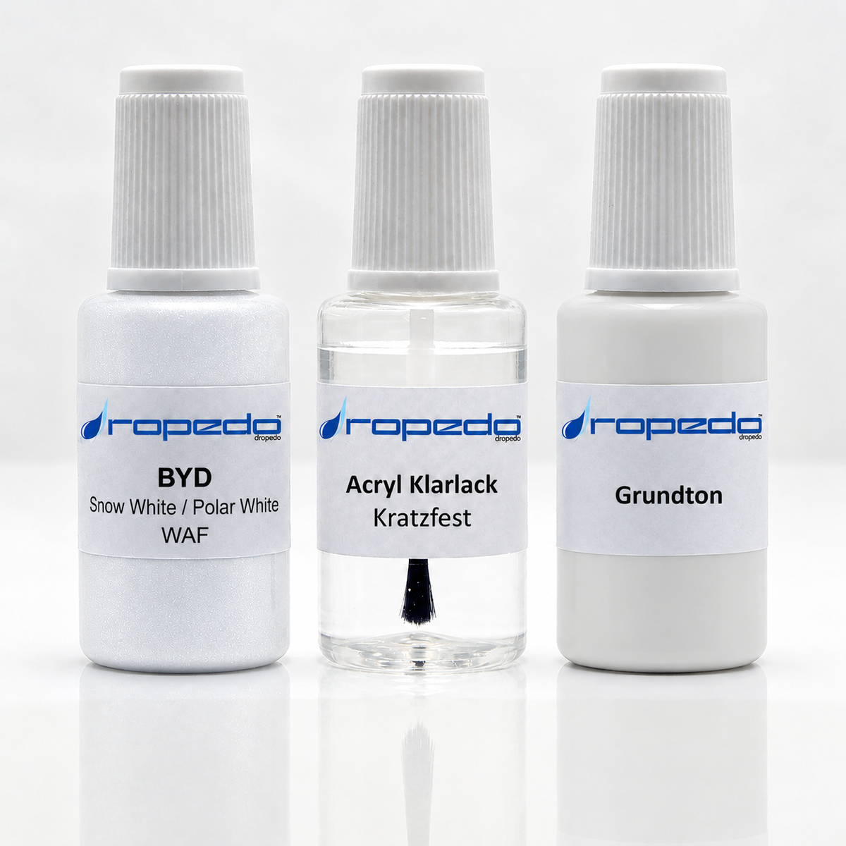 BYD WAF Snow White / Polar White Lackstift-Set mit Grundton: Basislack, Klarlack und Grundton je 20 ml