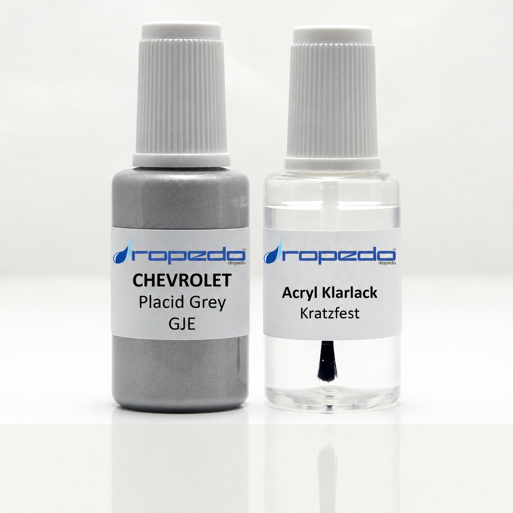 Lackstift-Set mit Klarlack für Chevrolet GJE Placid Grey Metallic