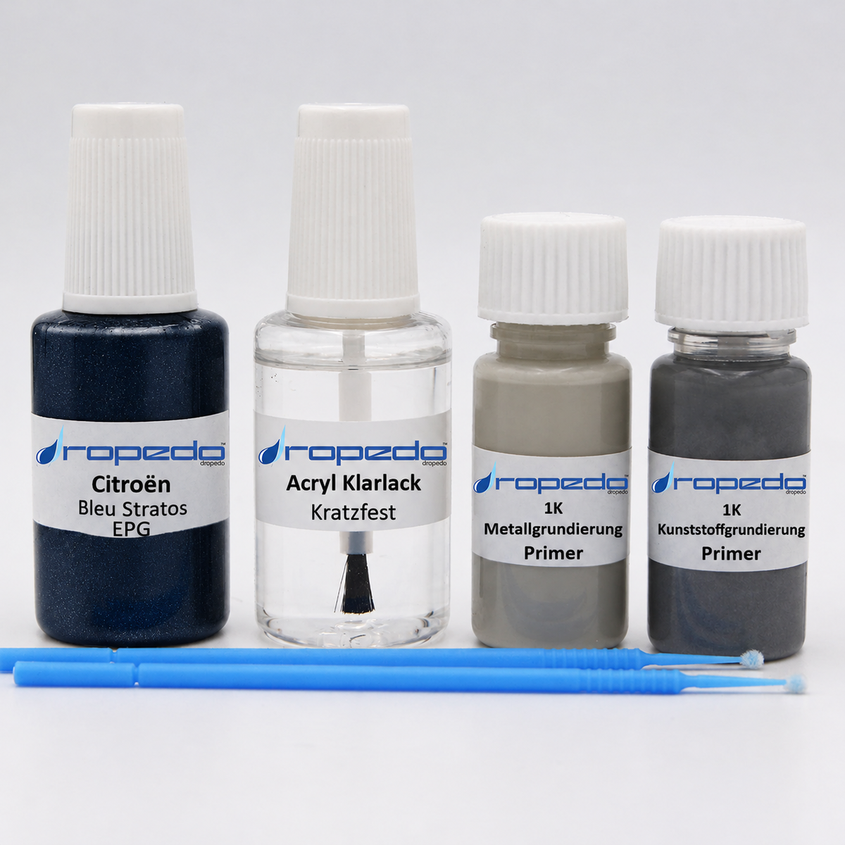 Citroën EPG Bleu Stratos Lackstift, 20 ml Basislack und 20 ml Klarlack