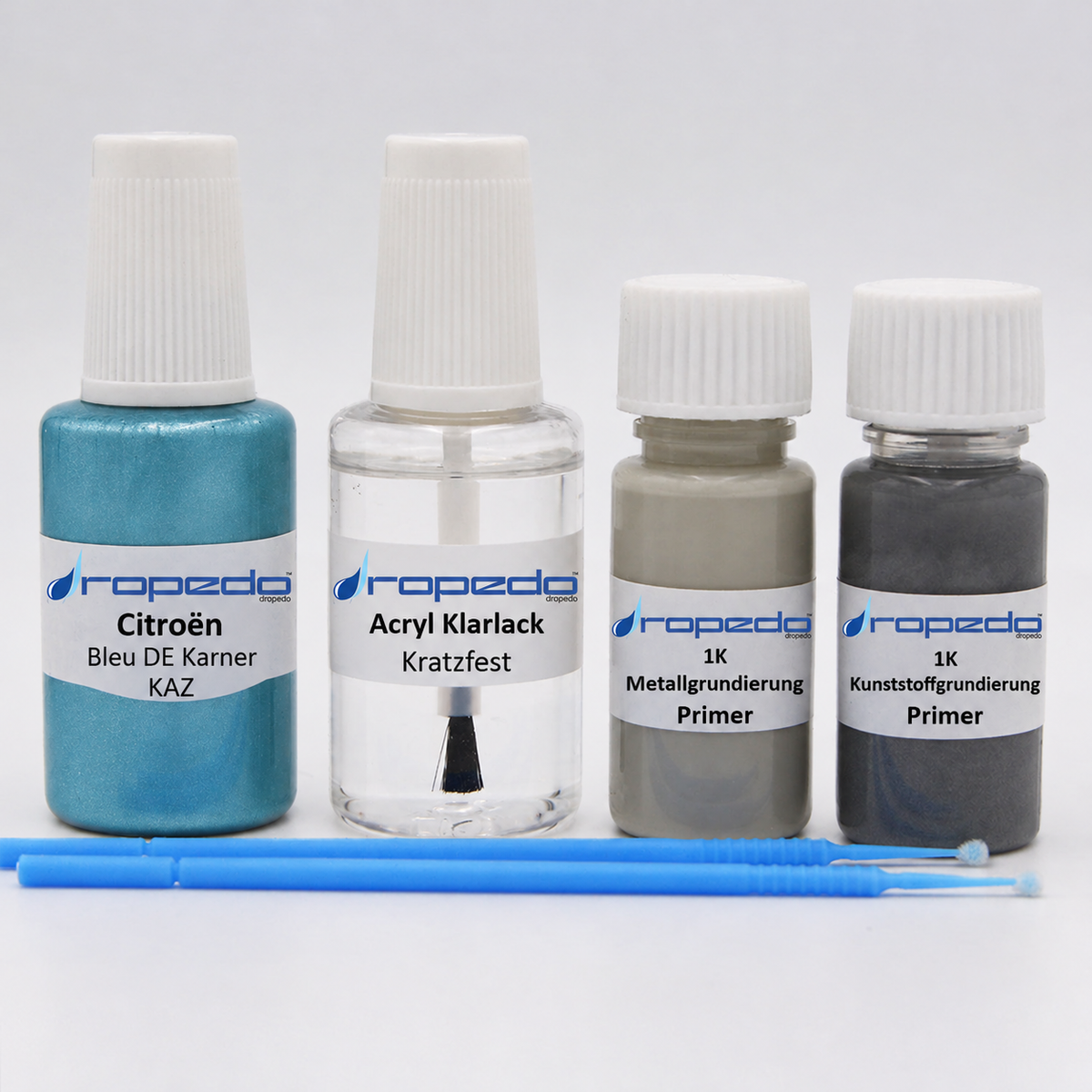 Citroën KAZ Bleu DE Karner Lackstift, 20 ml Basislack und 20 ml Klarlack