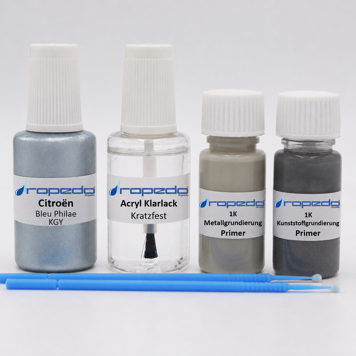 Citroën KGY Bleu Philae Lackstift, 20 ml Basislack und 20 ml Klarlack