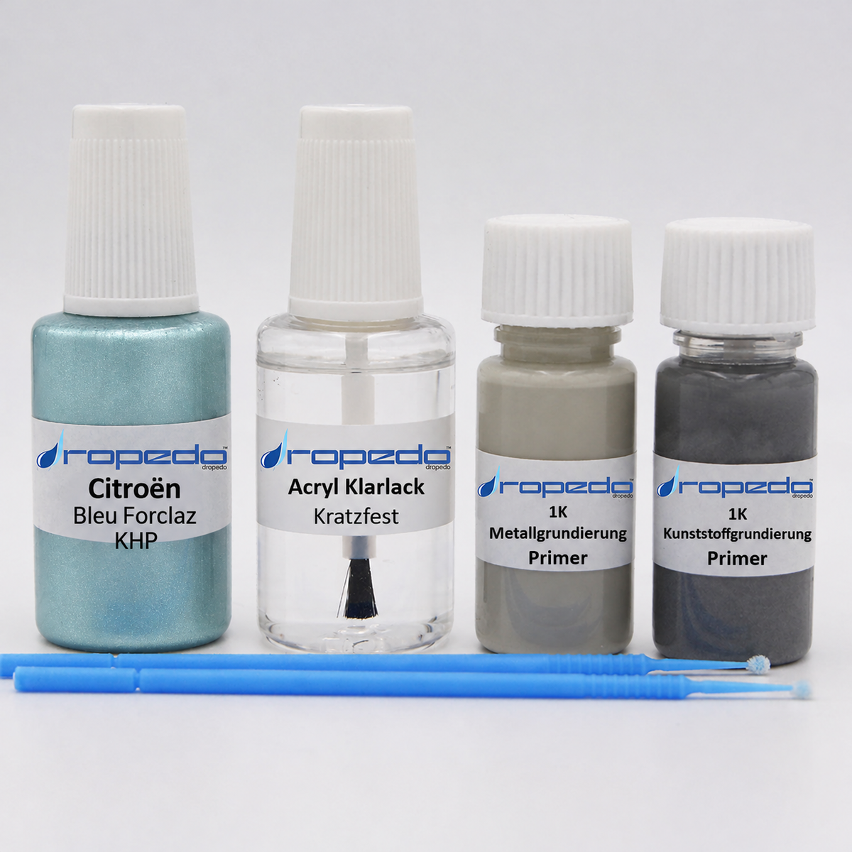 Citroën KHP Bleu Forclaz Lackstift, 20 ml Basislack und 20 ml Klarlack