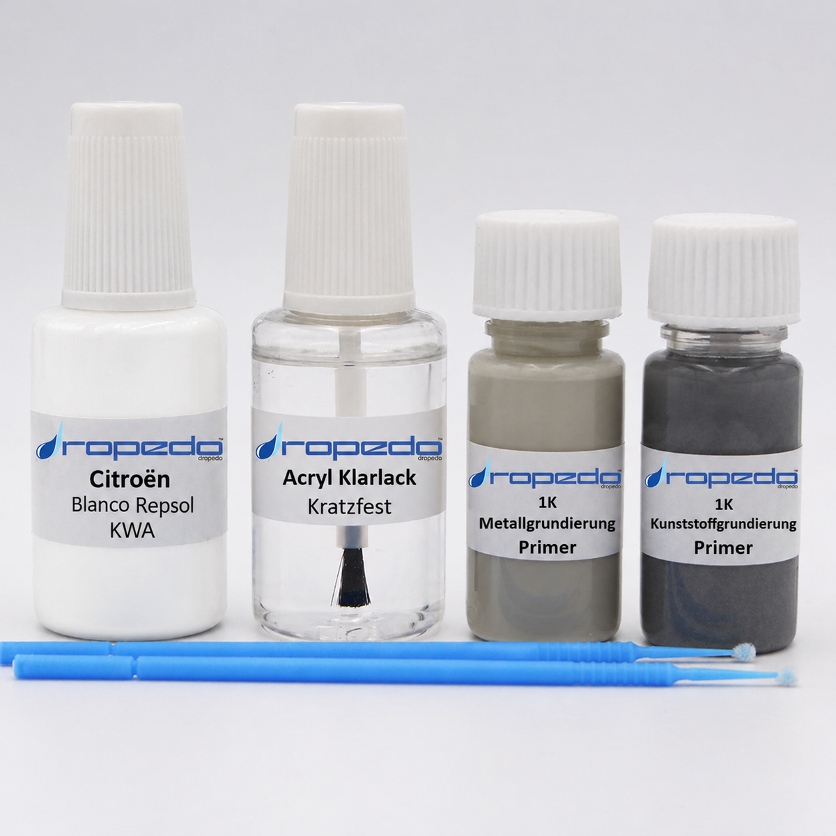 Citroën KWA Blanco Repsol Lackstift, 20 ml Basislack und 20 ml Klarlack