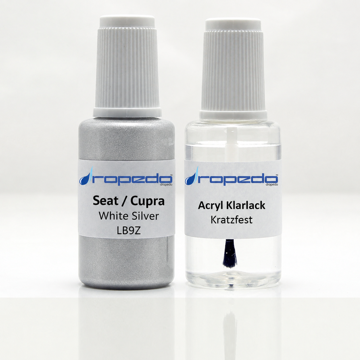 Cupra LB9Z White Silver Lackstift, 20 ml Basislack und 20 ml Klarlack