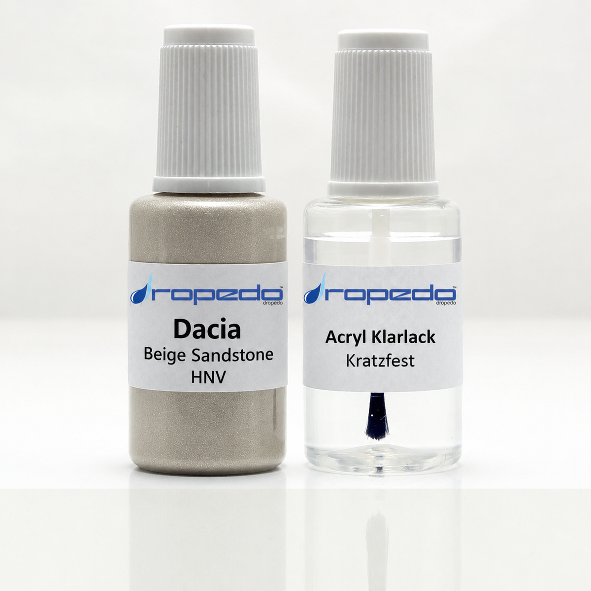 Dacia HNV Beige Sandstone Lackstift, 20 ml Basislack und 20 ml Klarlack