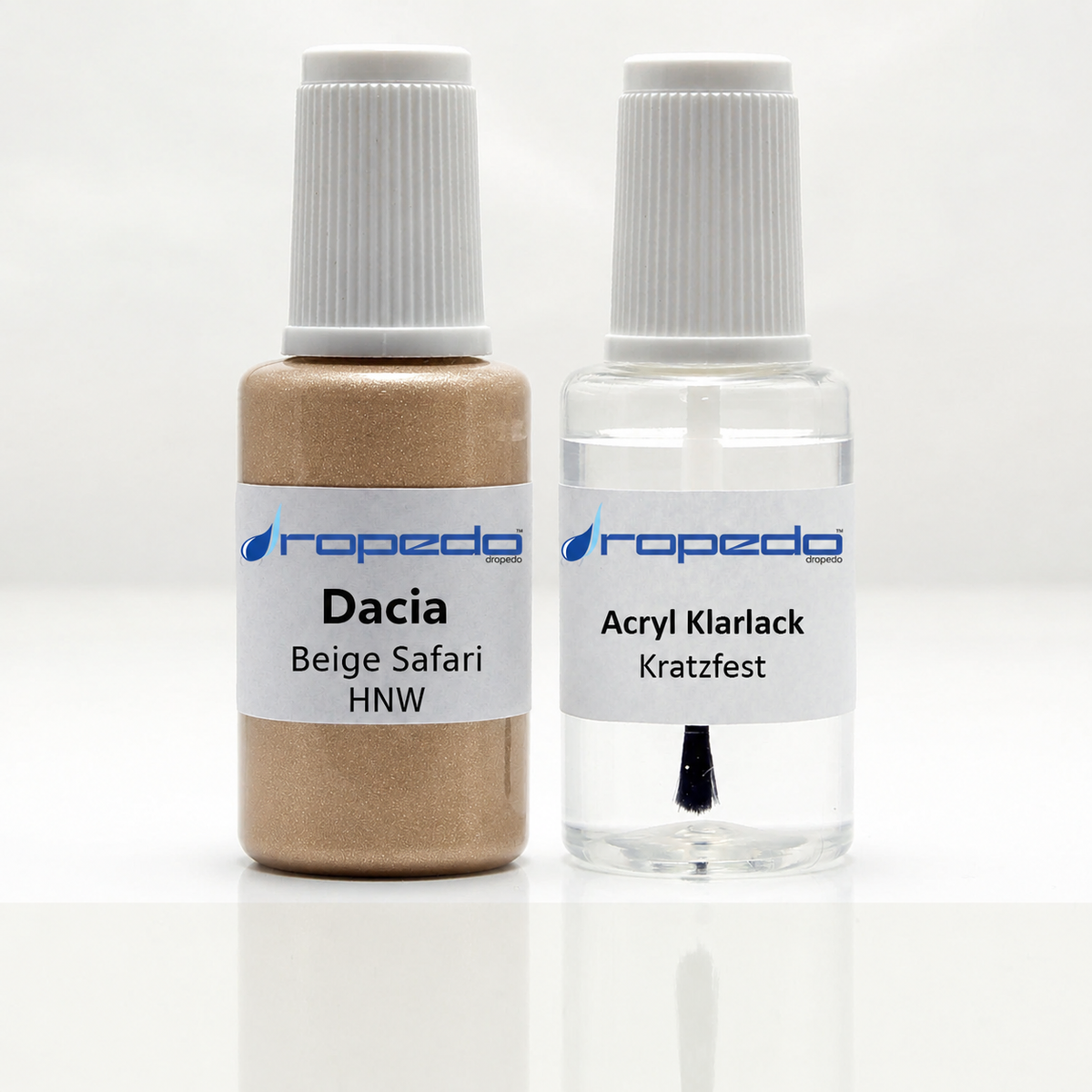 Dacia HNW Beige Safari Lackstift, 20 ml Basislack und 20 ml Klarlack