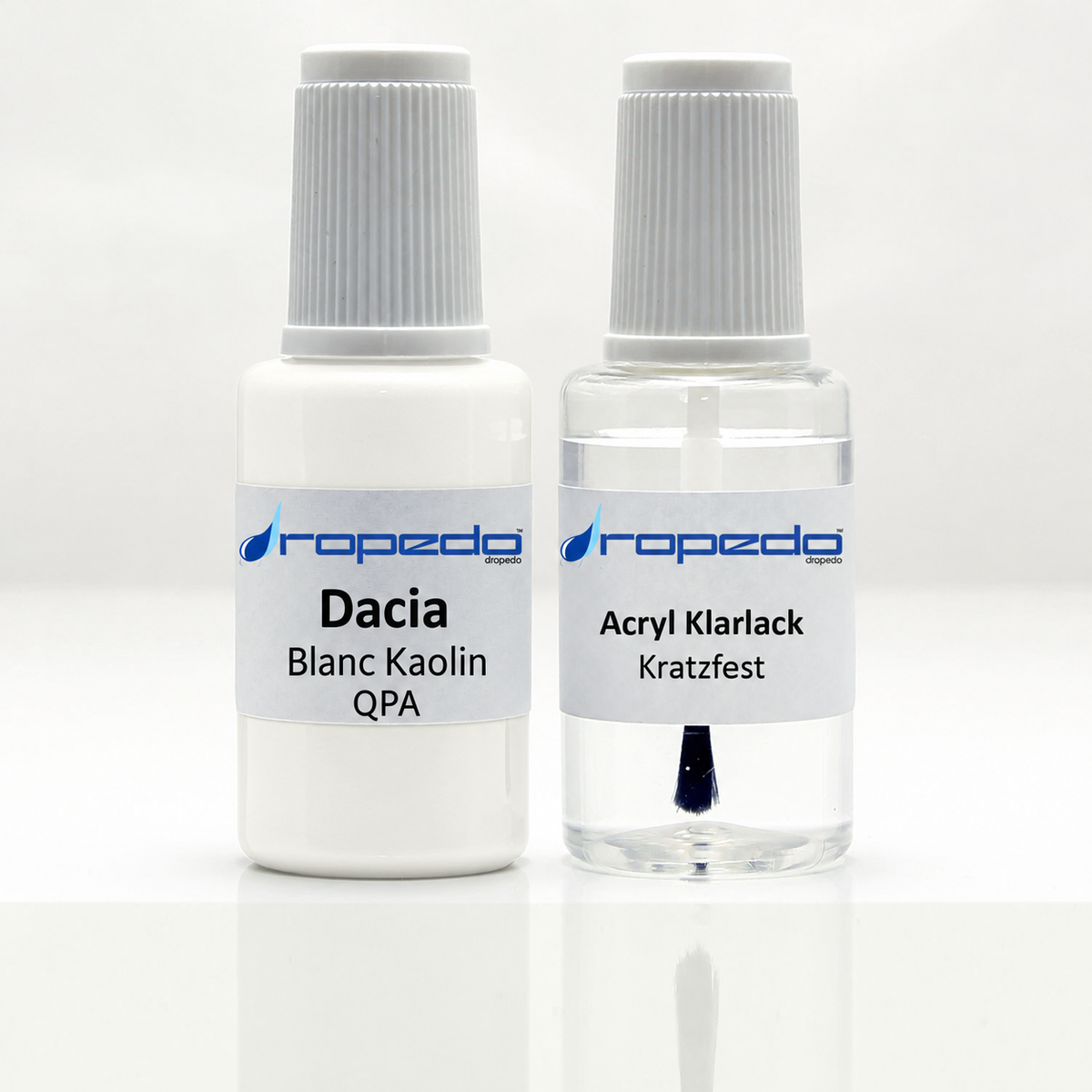 Dacia QPA Blanc Kaolin Lackstift, 20 ml Basislack und 20 ml Klarlack