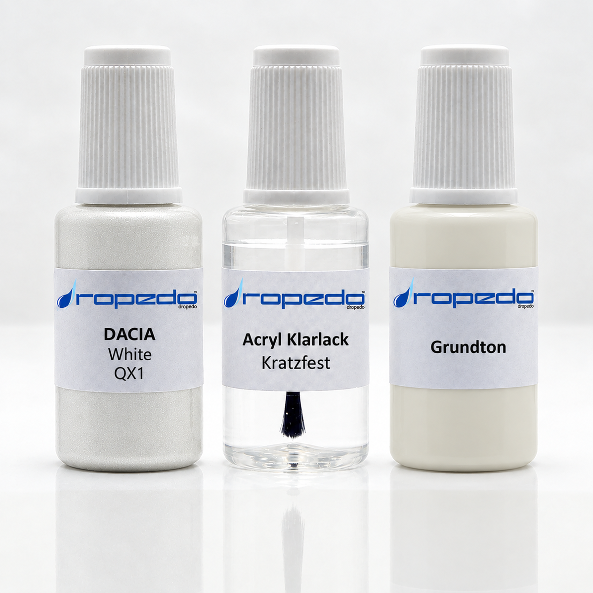 Dacia QX1 White Lackstift-Set mit Grundton: Basislack, Klarlack und Grundton je 20 ml