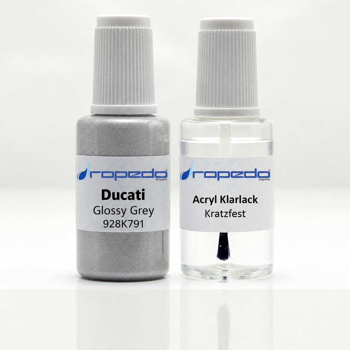 Ducati Motorrad 928K791 Glossy Grey Lackstift, 20 ml Basislack und 20 ml Klarlack