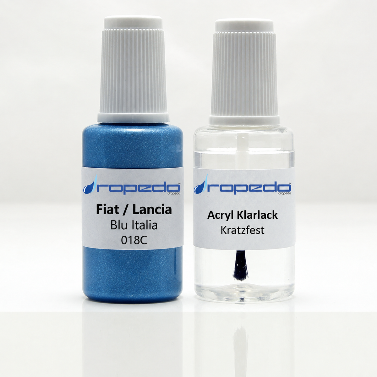Fiat 018C Blu Italia Lackstift, 20 ml Basislack und 20 ml Klarlack