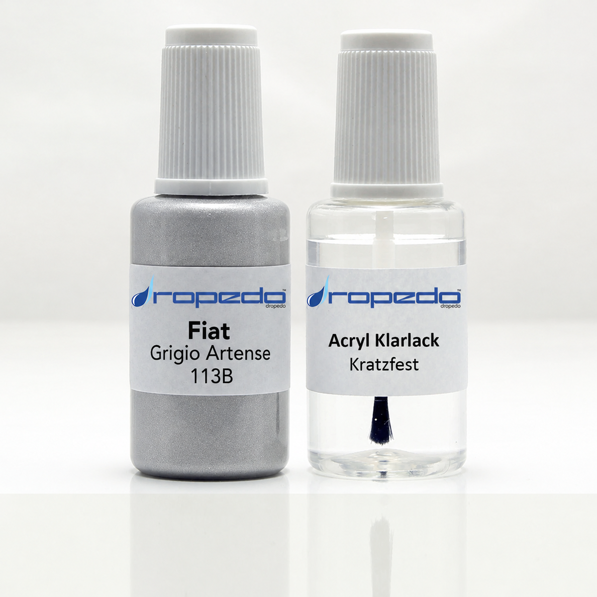 Fiat 113B Grigio Artense Lackstift, 20 ml Basislack und 20 ml Klarlack