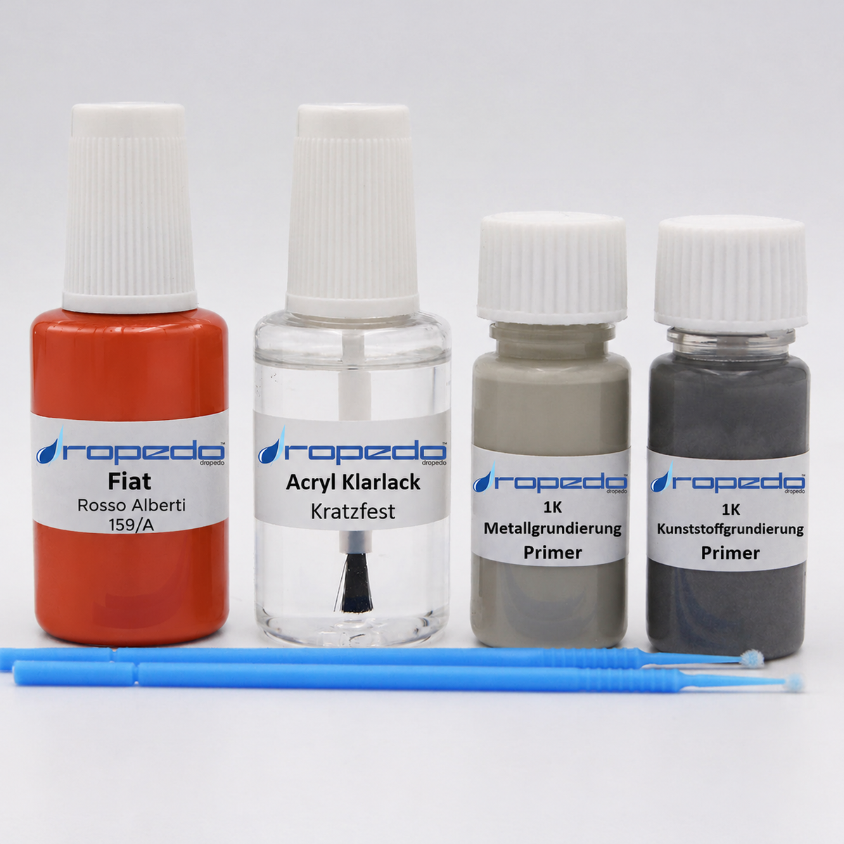 Fiat 159/A Rosso Alberti Lackstift, 20 ml Basislack und 20 ml Klarlack