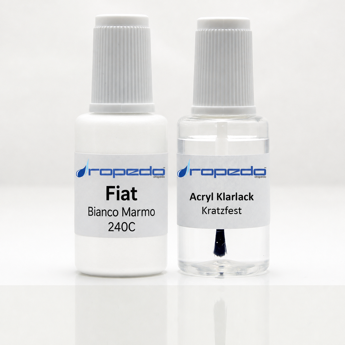 Fiat 240C Bianco Marmo Lackstift, 20 ml Basislack und 20 ml Klarlack