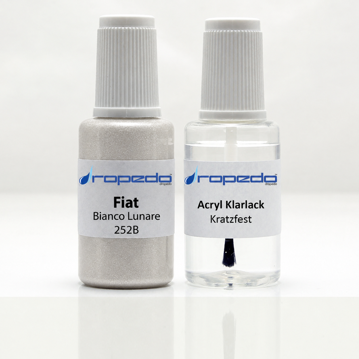 Fiat 252B Bianco Lunare Lackstift, 20 ml Basislack und 20 ml Klarlack