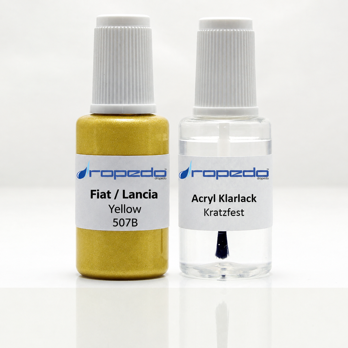 Fiat 507B Yellow Lackstift, 20 ml Basislack und 20 ml Klarlack