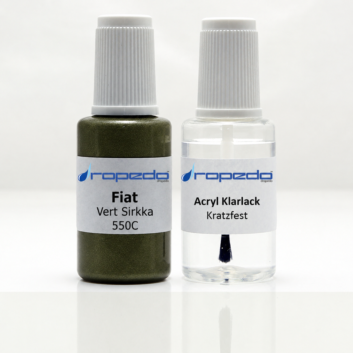 Fiat 550C Vert Sirkka Lackstift, 20 ml Basislack und 20 ml Klarlack