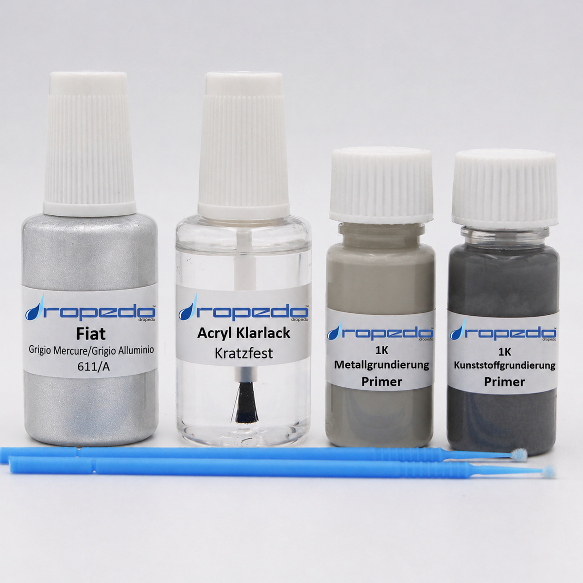 Fiat 611/A Grigio Mercure/Grigio Alluminio Lackstift, 20 ml Basislack und 20 ml Klarlack