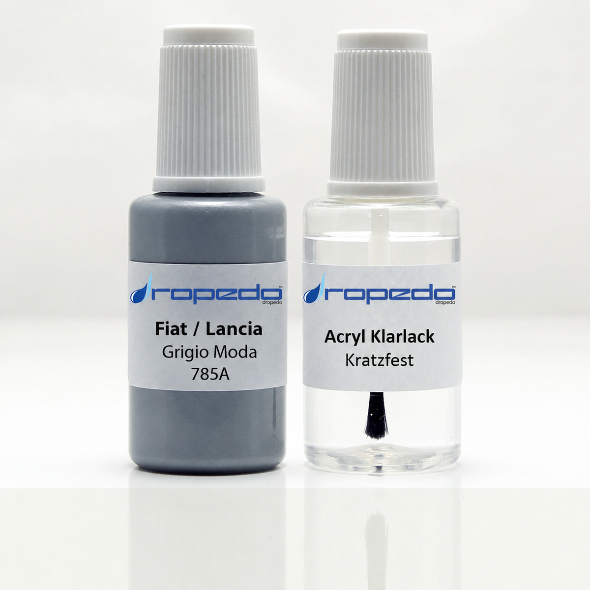 Fiat 785A Grigio Moda Lackstift, 20 ml Basislack und 20 ml Klarlack