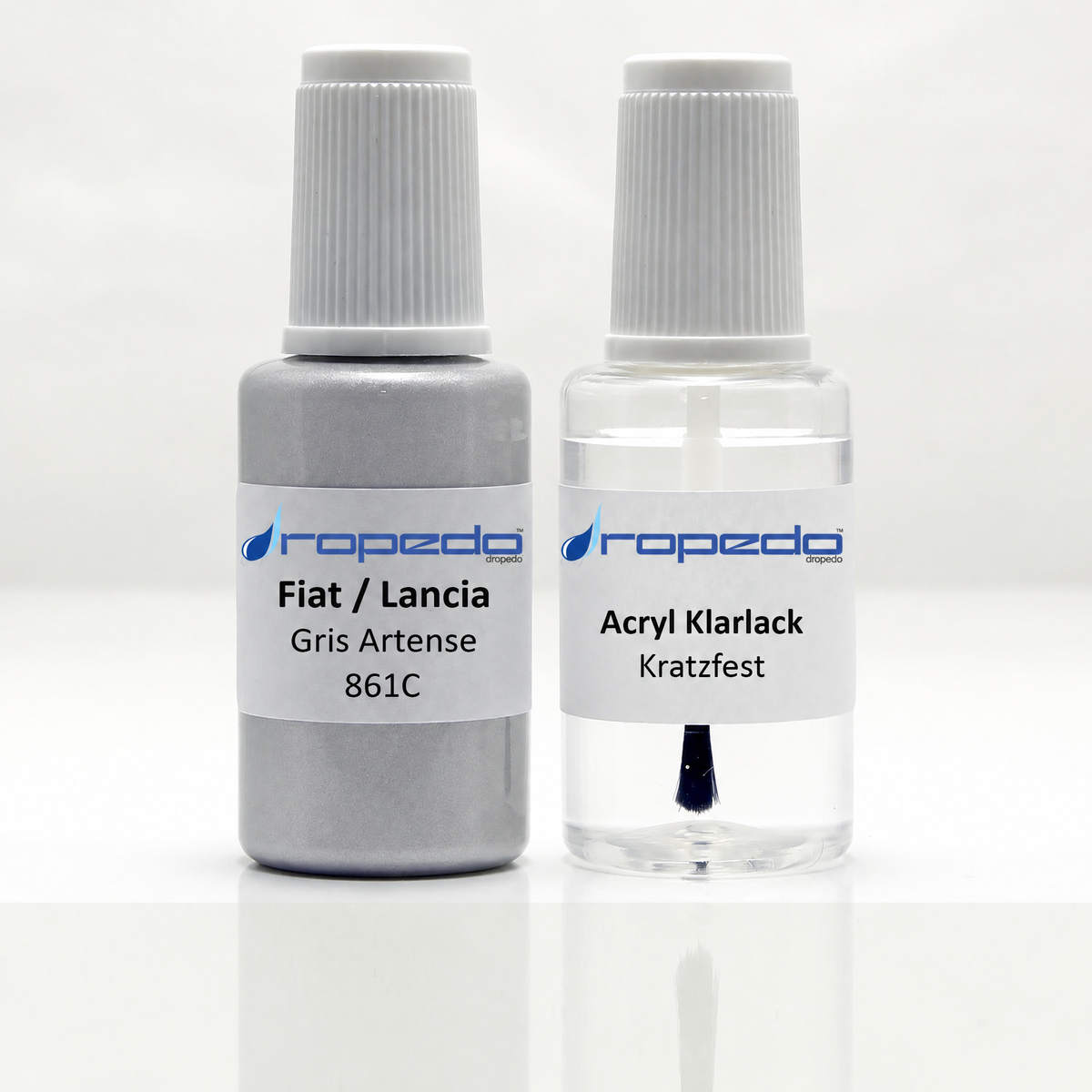 Fiat 861C Gris Artense Lackstift, 20 ml Basislack und 20 ml Klarlack